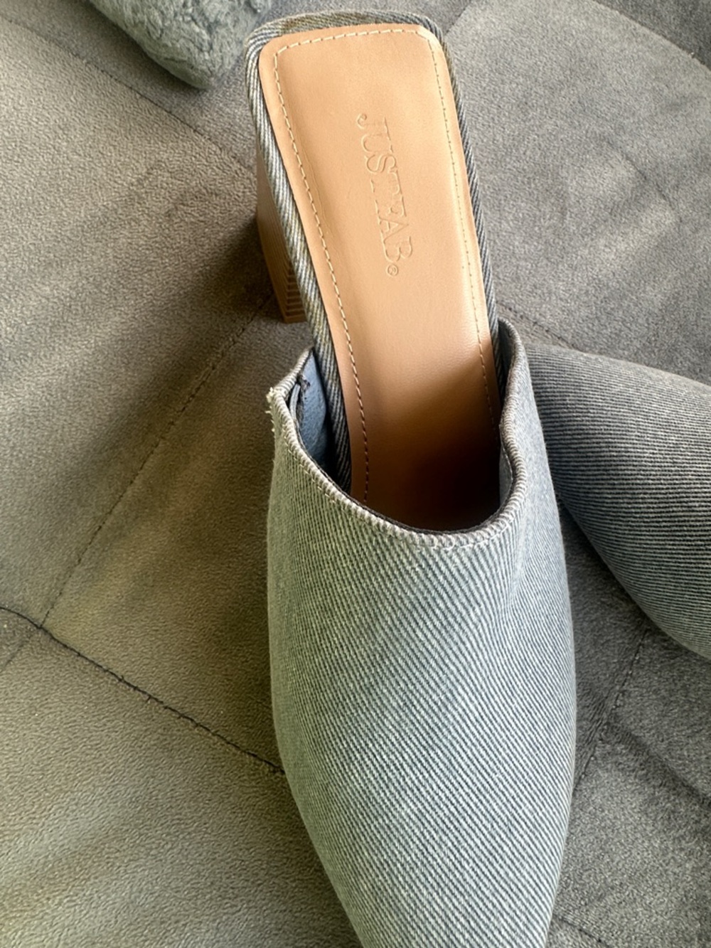 JustFab Light Blue Denim Pointed Mule Heels - Picture 3 of 5